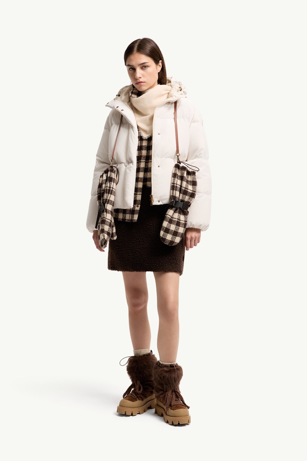 Piumino corto Enigme in ciniglia con cappuccio Donna Bianco Moncler 0