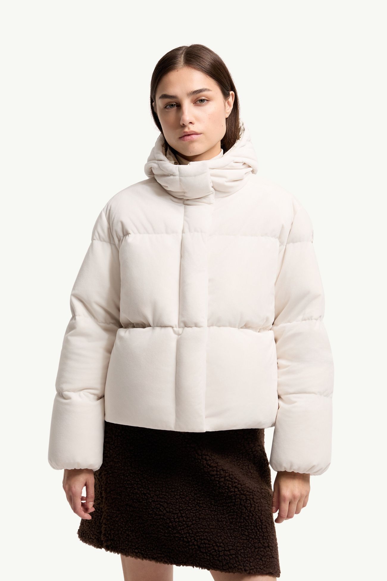 Enigme Hooded Chenille Short Down Jacket Women White Moncler 3