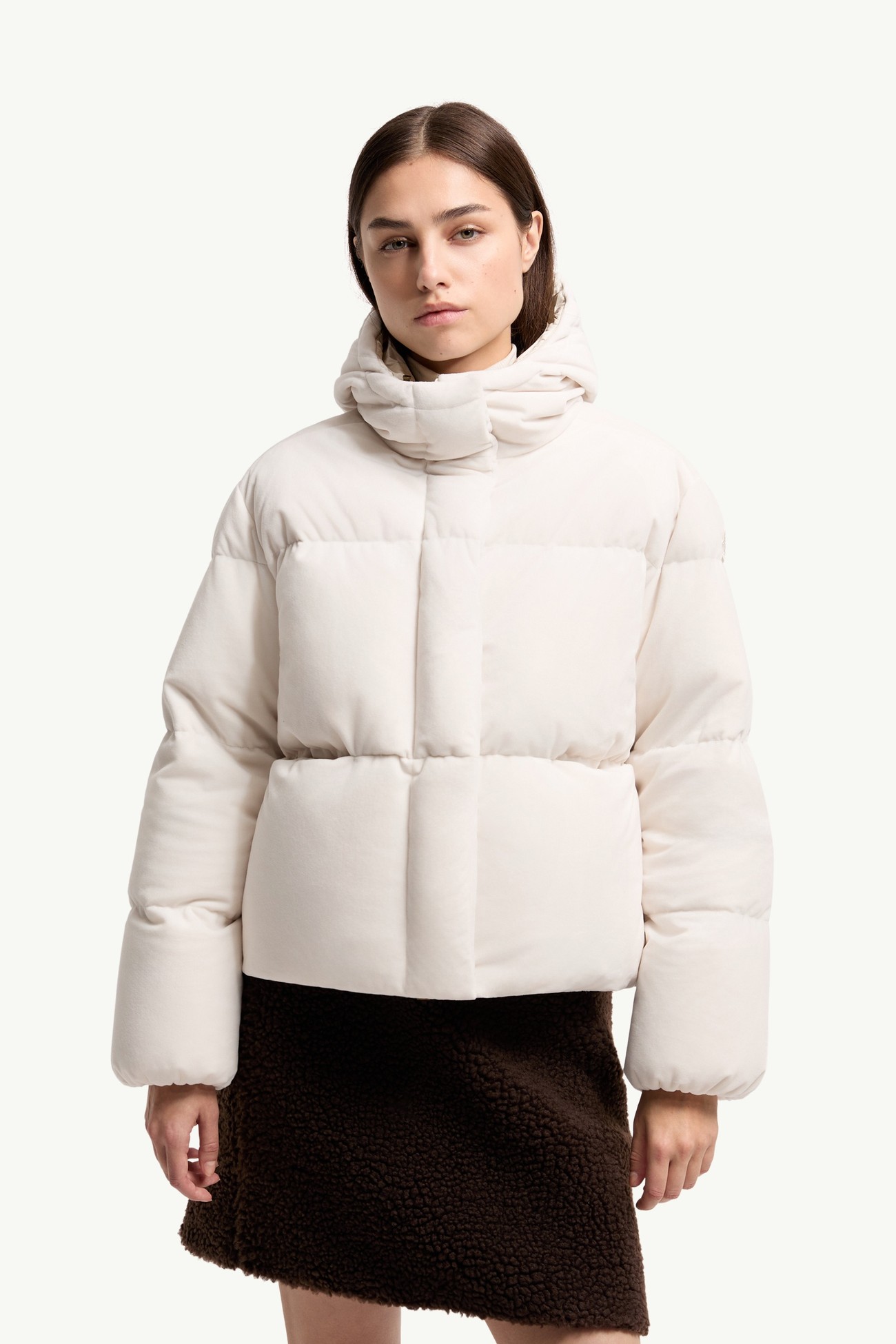 Piumino corto Enigme in ciniglia con cappuccio Donna Bianco Moncler 3