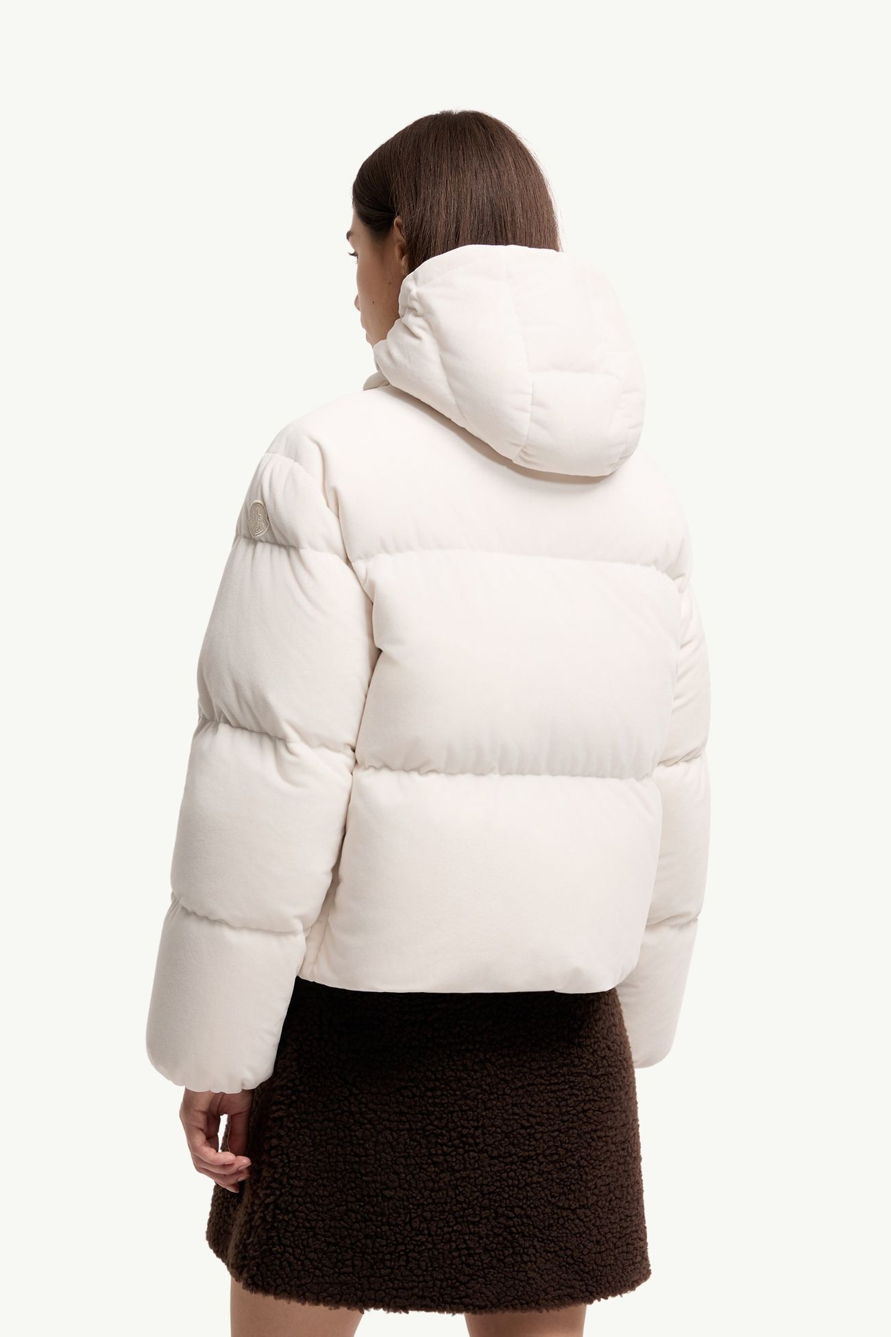 Piumino corto Enigme in ciniglia con cappuccio Donna Bianco Moncler 4