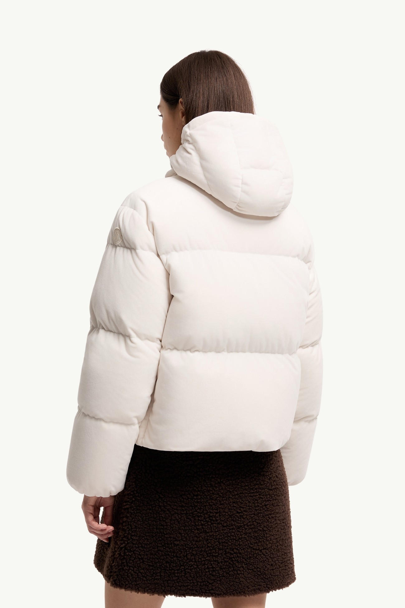 Piumino corto Enigme in ciniglia con cappuccio Donna Bianco Moncler 4