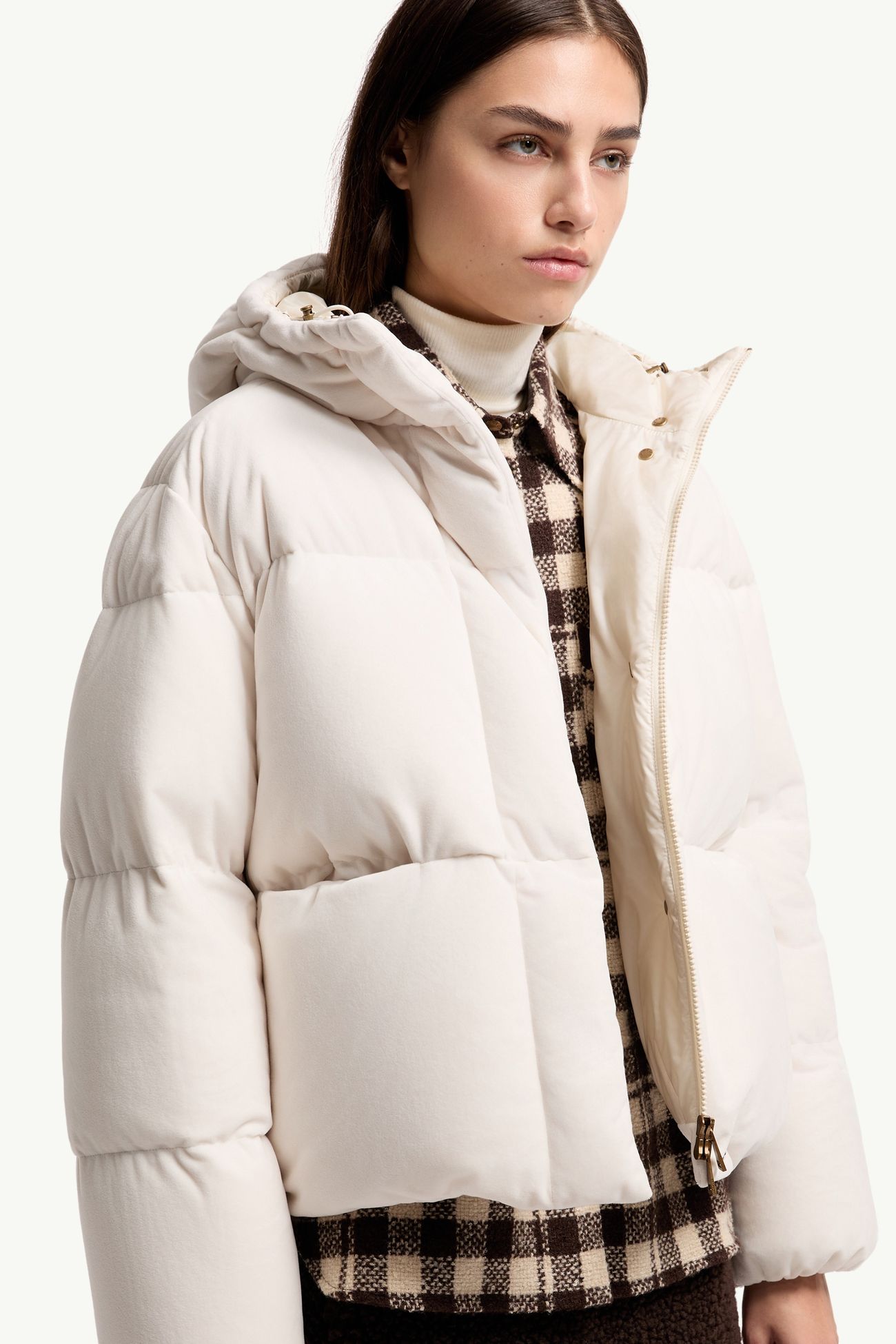 Enigme Hooded Chenille Short Down Jacket Women White Moncler 5