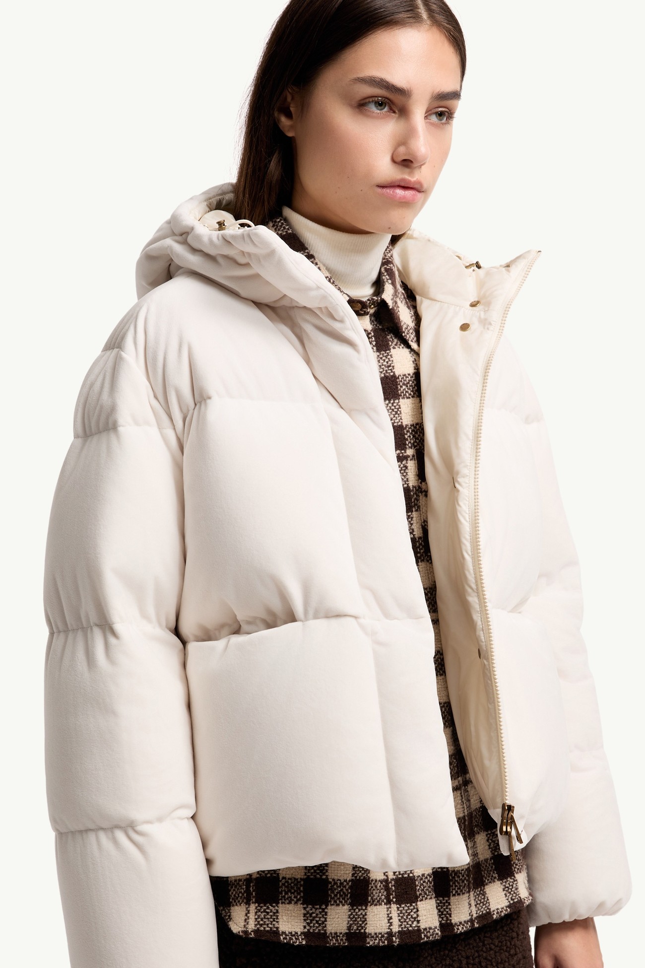 Piumino corto Enigme in ciniglia con cappuccio Donna Bianco Moncler 5