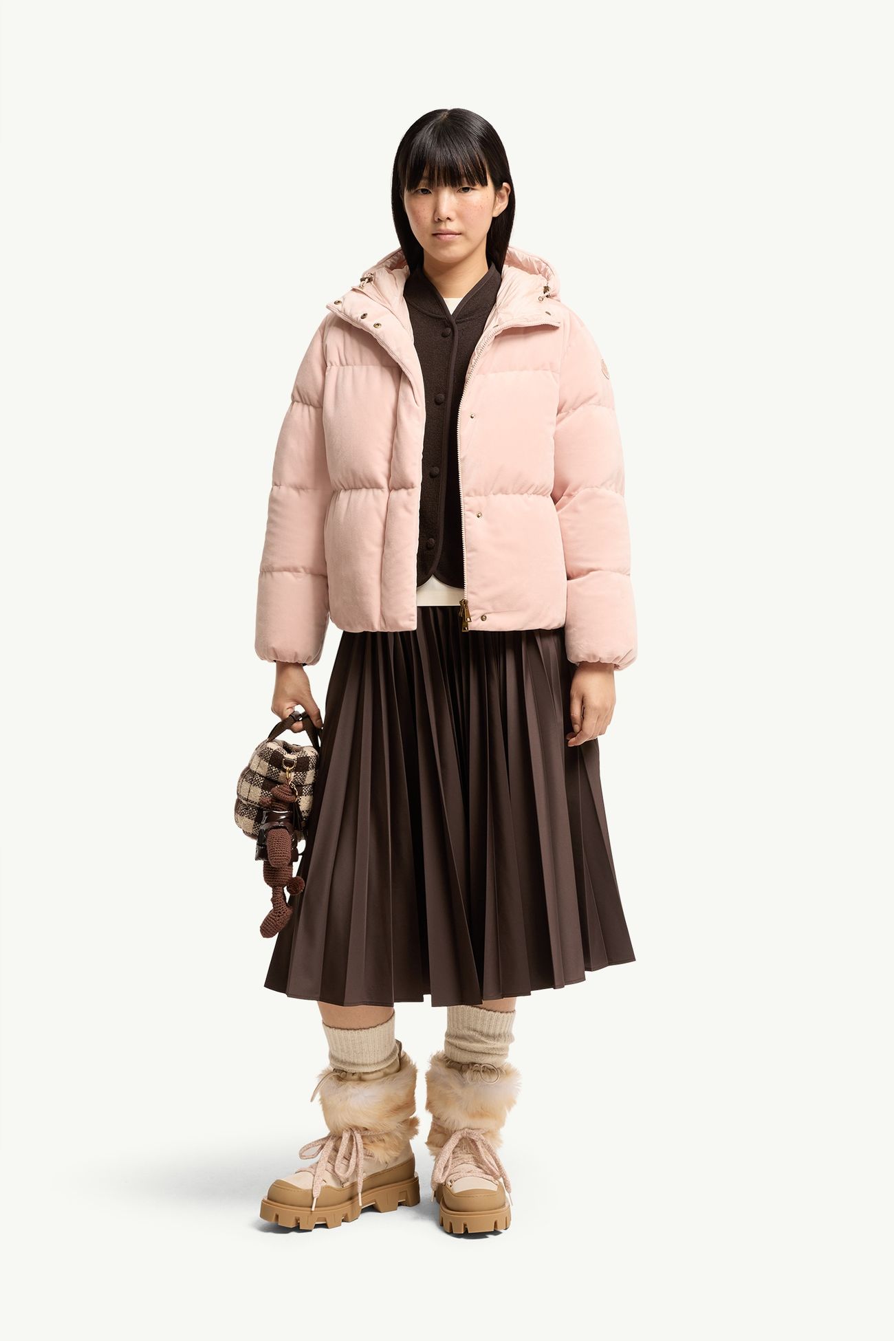 Enigme Hooded Chenille Short Down Jacket Women Pink Moncler 0