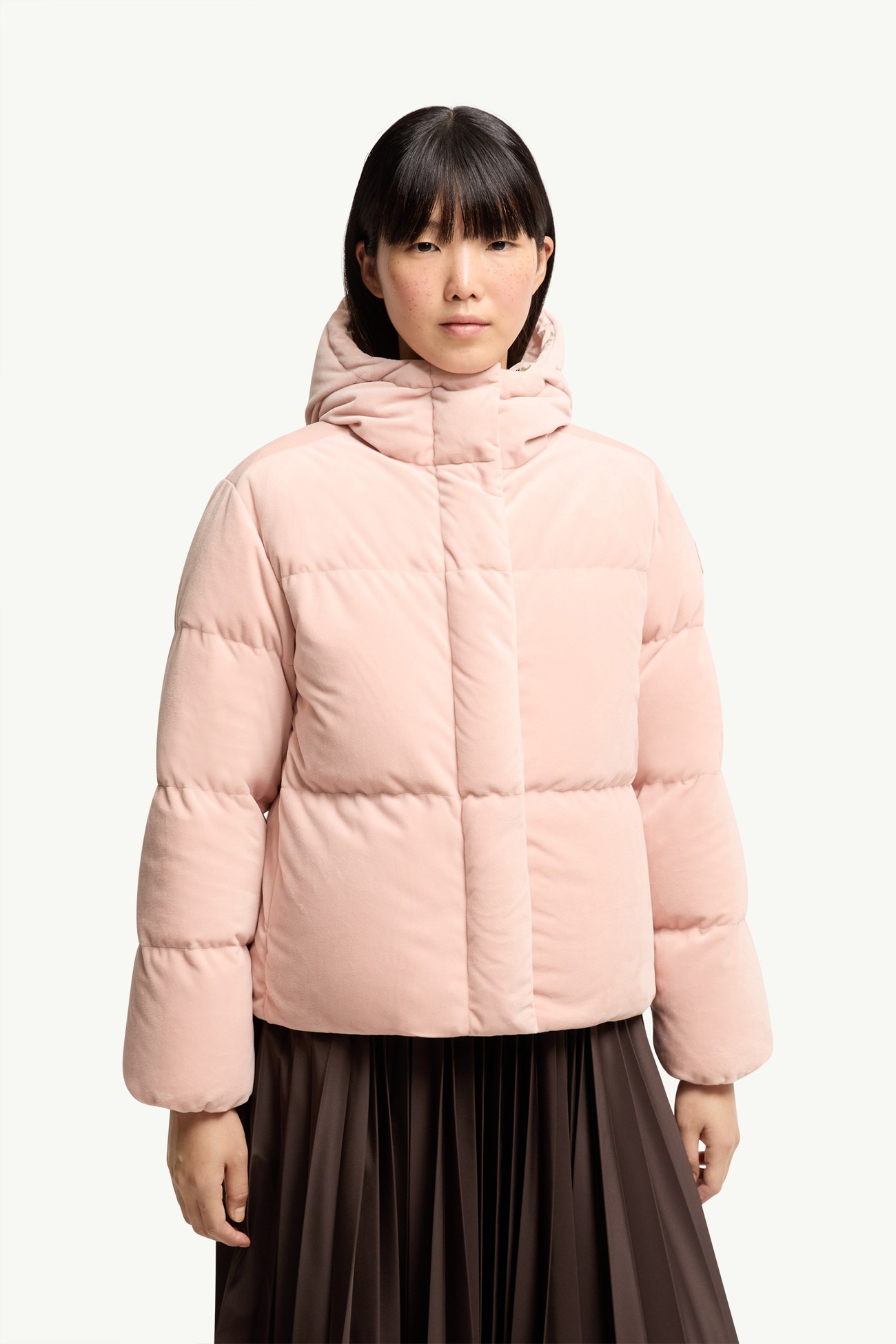 Piumino corto Enigme in ciniglia con cappuccio Donna Rosa Moncler 3