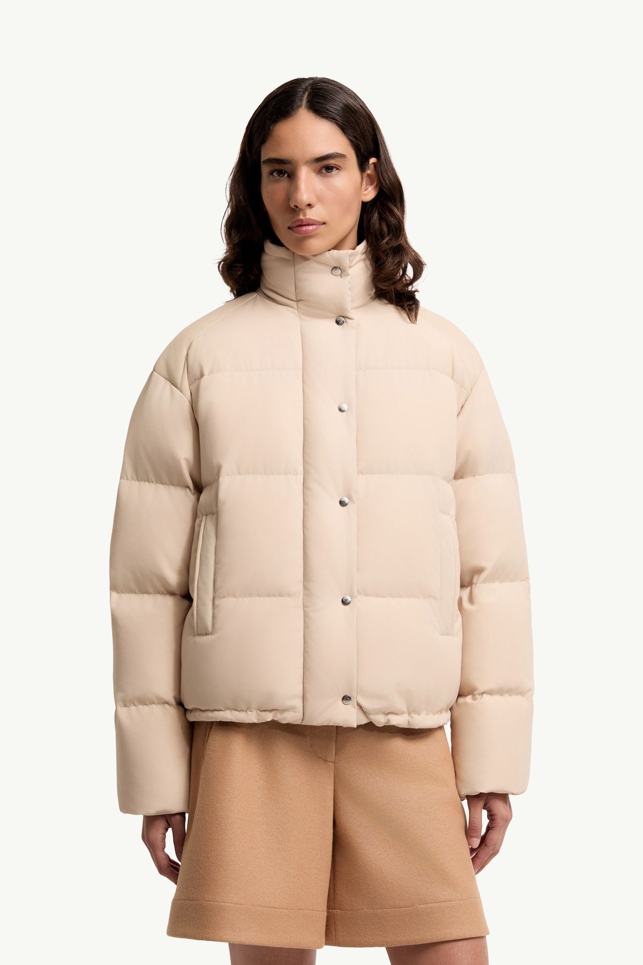 Verone 가죽 트리밍 쇼트 다운 재킷 여성 라이트 베이지 Moncler 3