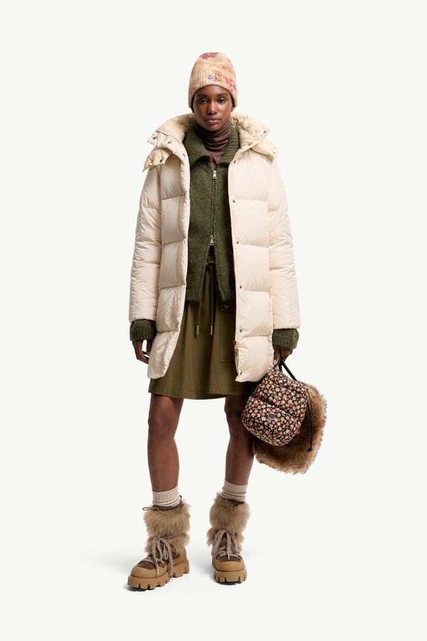 Litte方形絎縫連帽長身羽絨外套 女士 象牙白色 Moncler 0