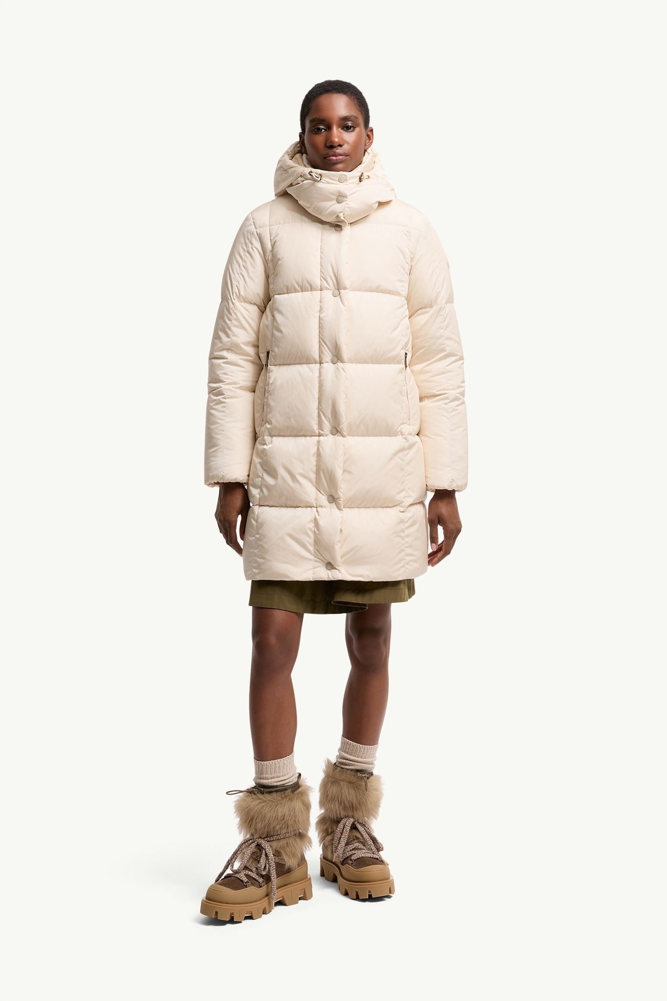 Litte女士方形绗缝连帽长款羽绒夹克外套 女士 象牙白 Moncler 3