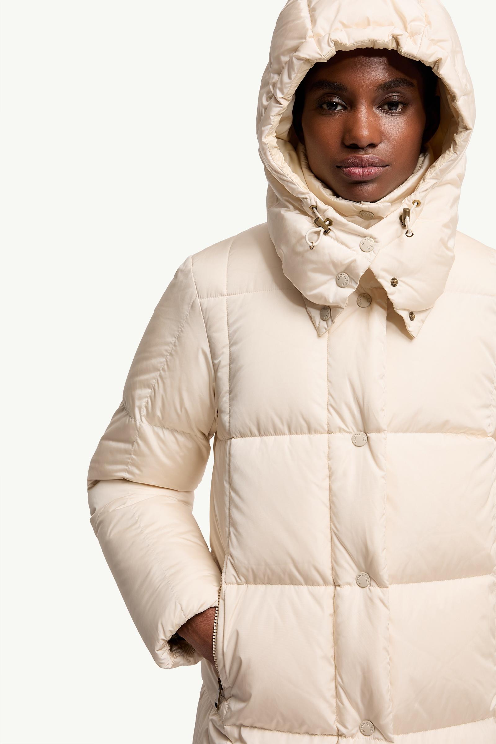 White Ivory Litte Square-Quilted Hooded Long Down Jacket - Long