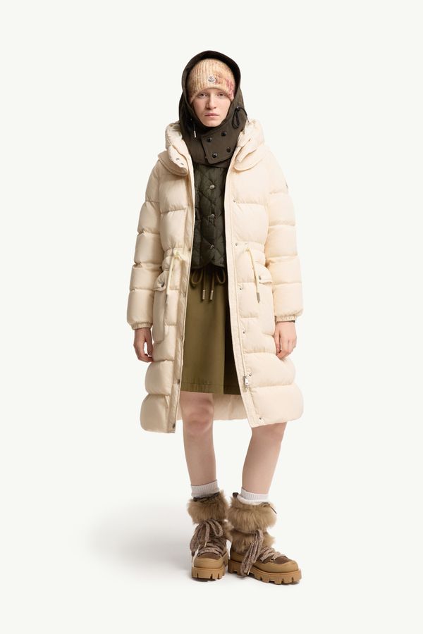 Pic lange Daunenjacke mit Kapuze Damen Weiß-Elfenbein Moncler 0