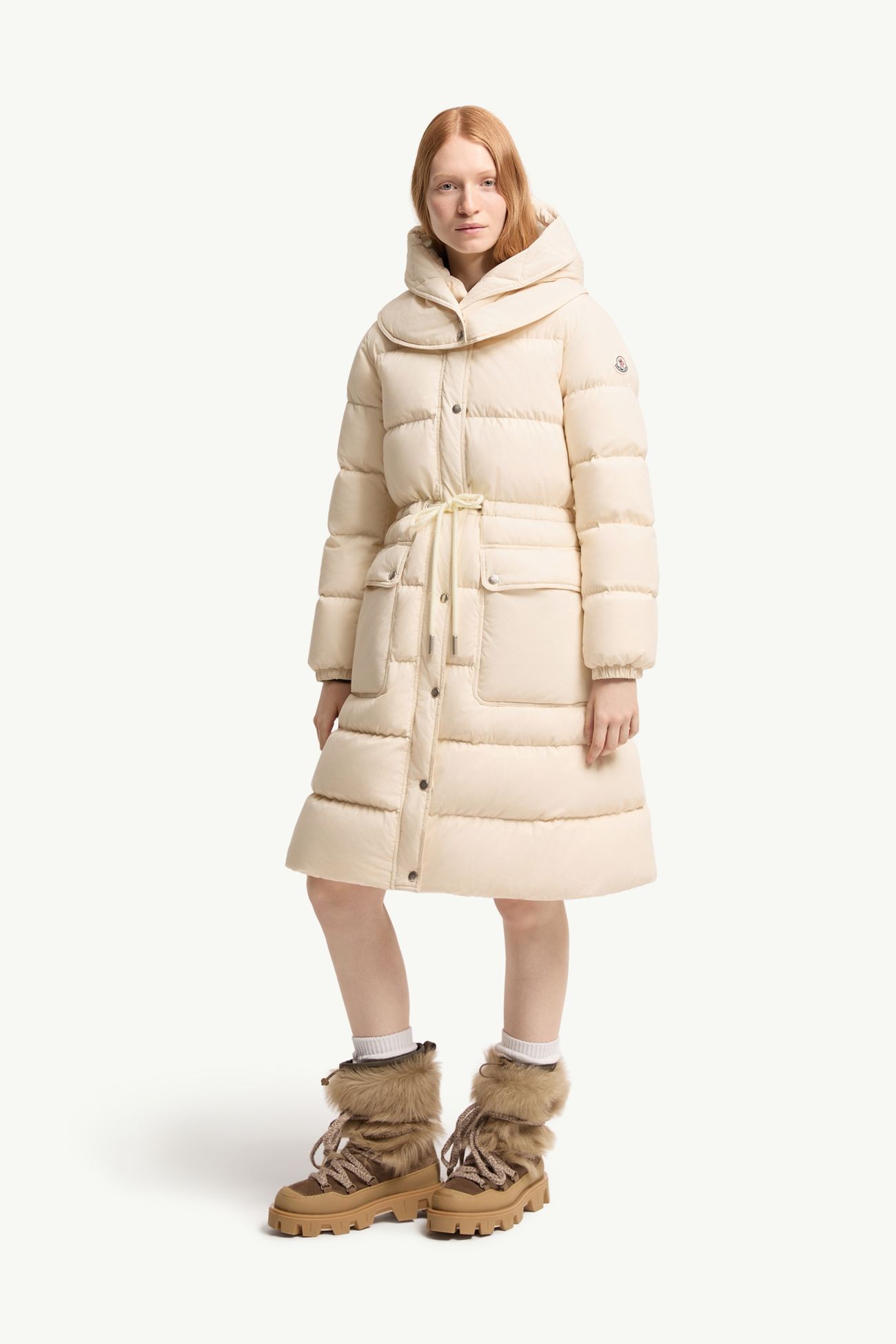 Pic 후드 롱 다운 재킷 여성 화이트 아이보리 Moncler 3
