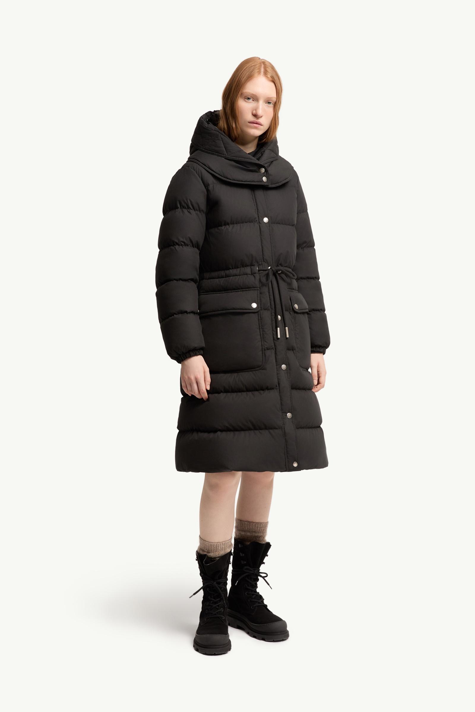 Black Pic Hooded Long Down Jacket - Long Jackets & Parka for Women