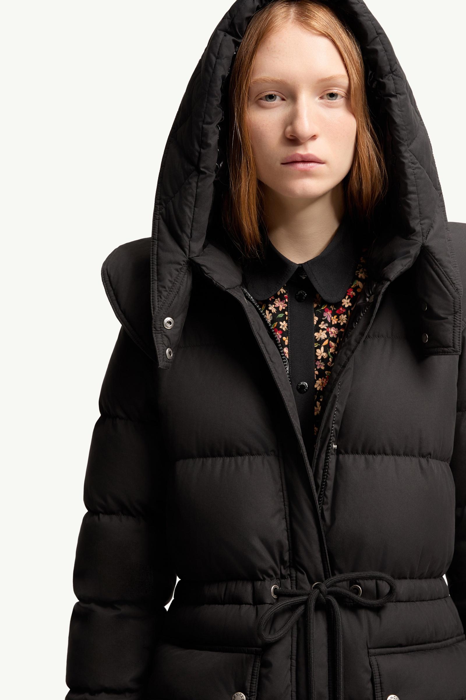 Black Pic Hooded Long Down Jacket - Long Jackets & Parka for Women