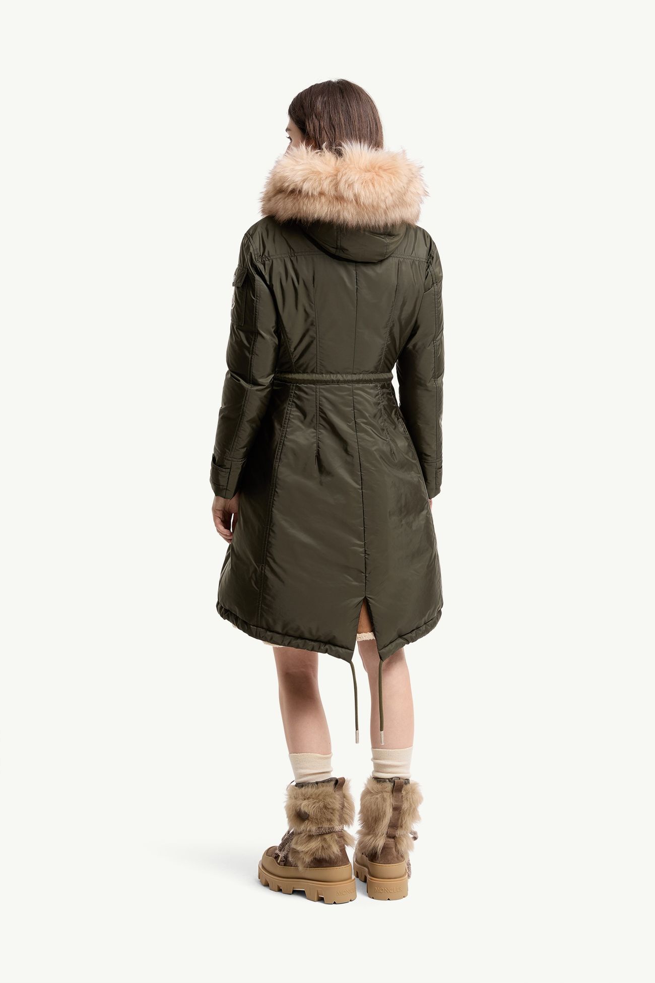 Moustique女士连帽羊毛皮饰边长款羽绒派克大衣 女士 深绿色 Moncler 4