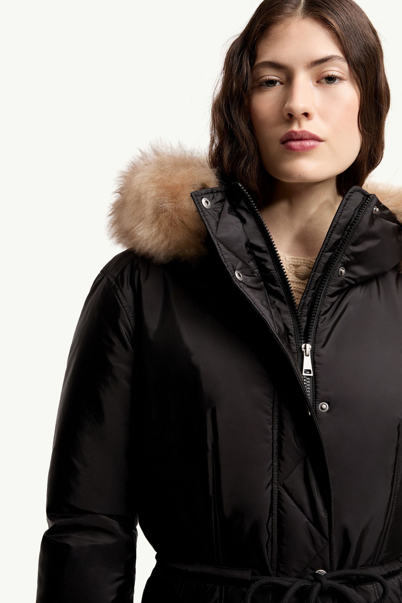 Moustique 후드 시어링 트리밍 롱 다운 파카 여성 블랙 Moncler 6