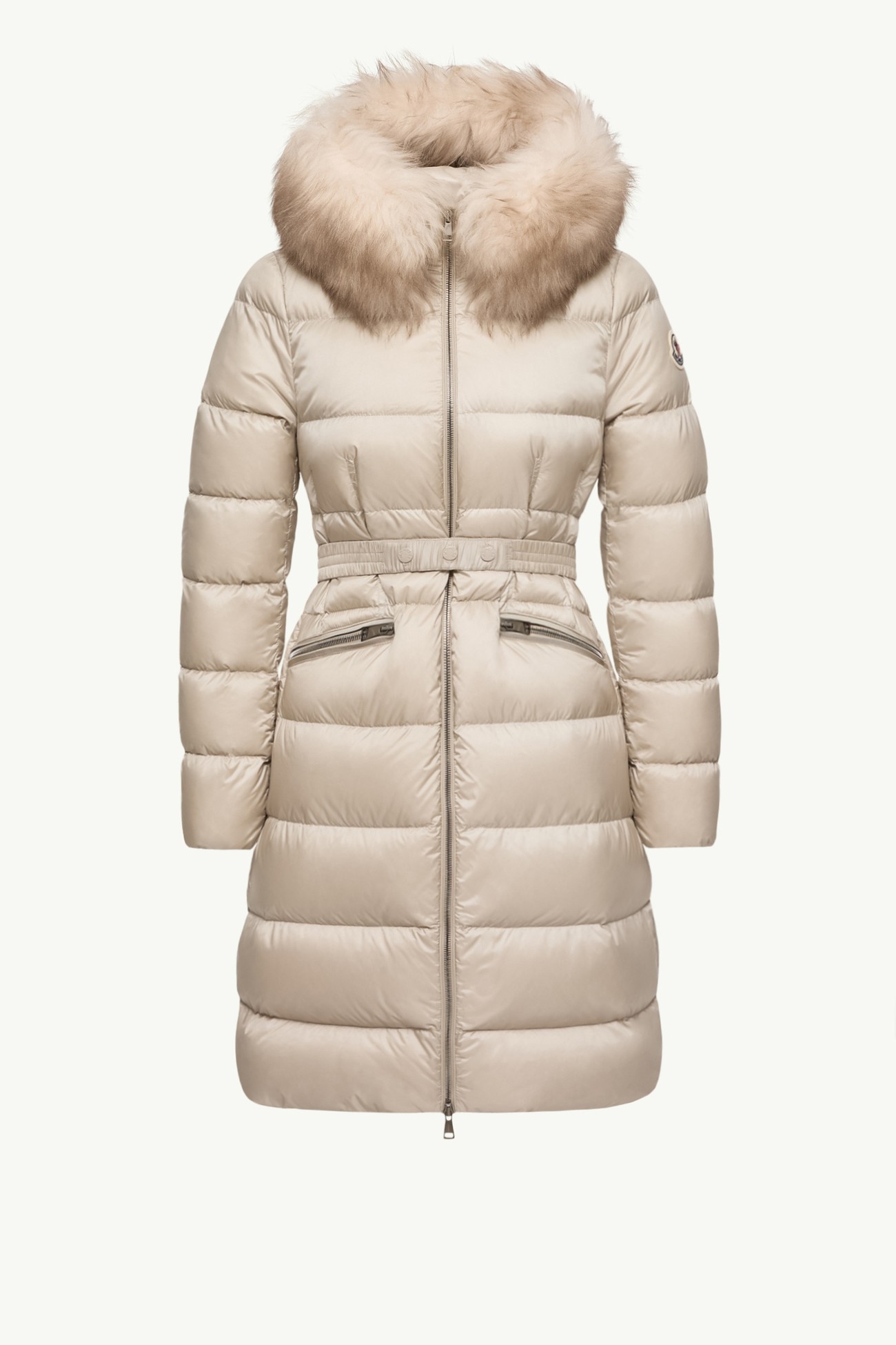 Boedic Hooded Shearling-Trimmed Long Down Jacket Women Light Beige Moncler 2