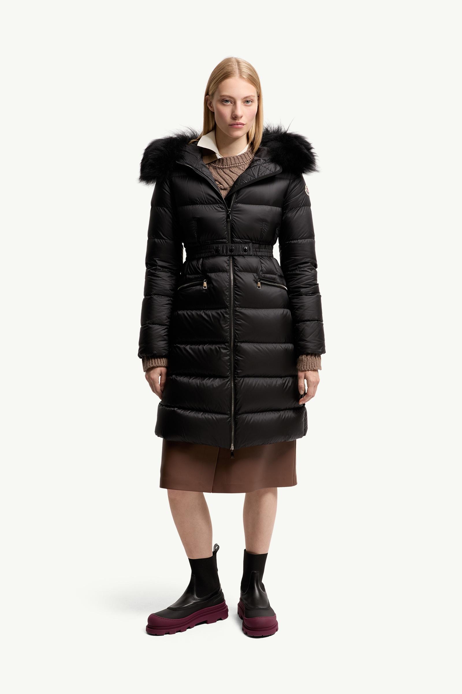 ♡凛♡ Moncler ブラック ロングコート Black Boedic Hooded Shearling-Trimmed Long Down Jacket - Long