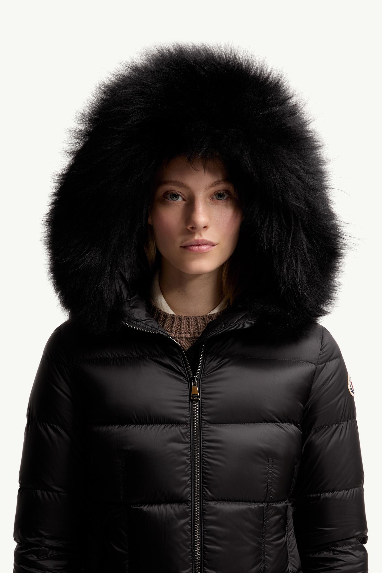 Black Boedic Hooded Shearling-Trimmed Long Down Jacket - Long