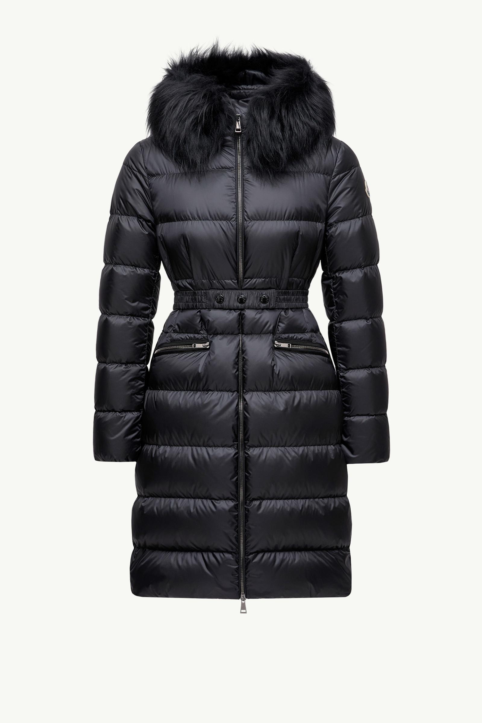 Boedic Hooded Shearling-Trimmed Long Down Jacket Women Black Moncler, 1 of 0