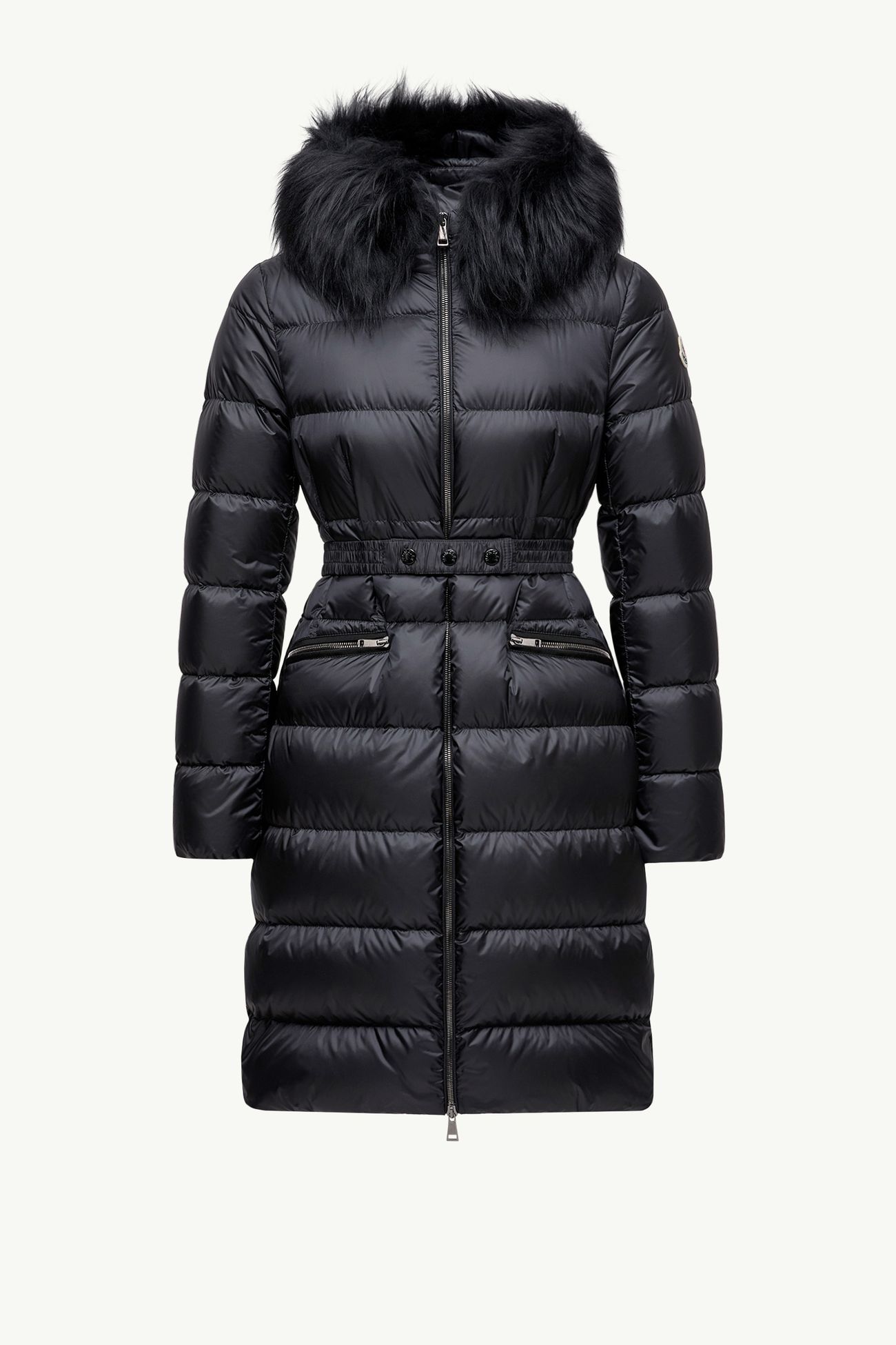 Boedic Hooded Shearling-Trimmed Long Down Jacket Women Black Moncler 2