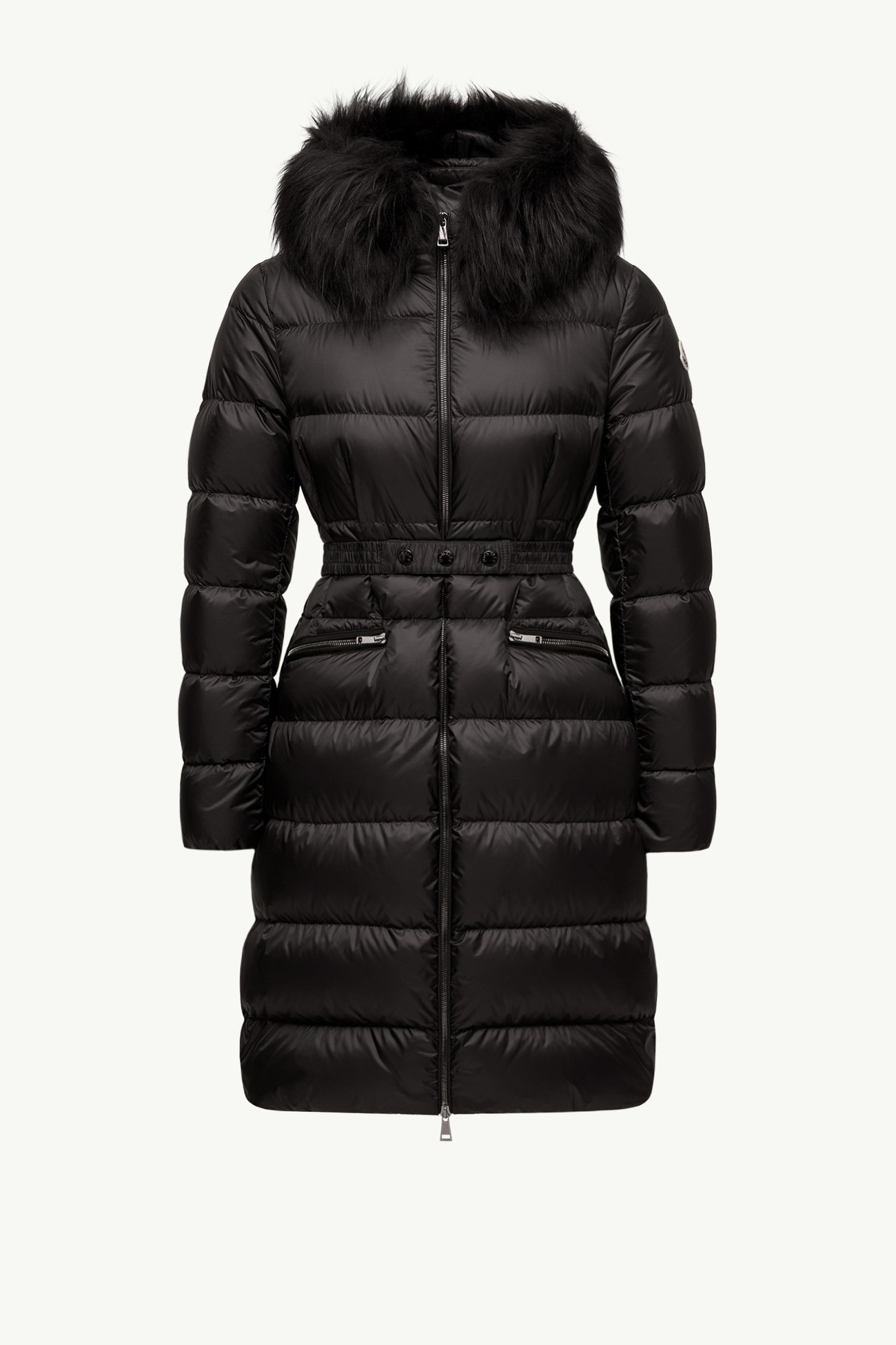 Boedic Hooded Shearling-Trimmed Long Down Jacket Women Black Moncler 2
