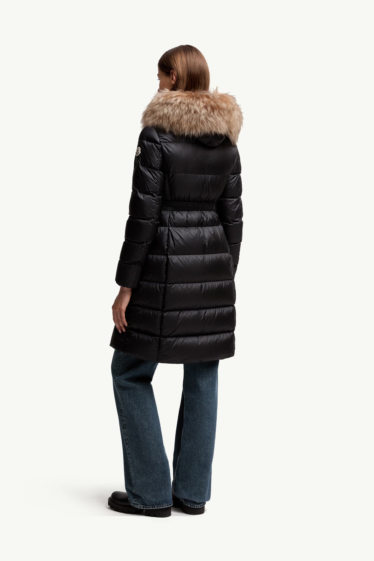 Doudoune longue à capuche bordée de shearling Boedic Femmes Noir & Beige Moncler 4