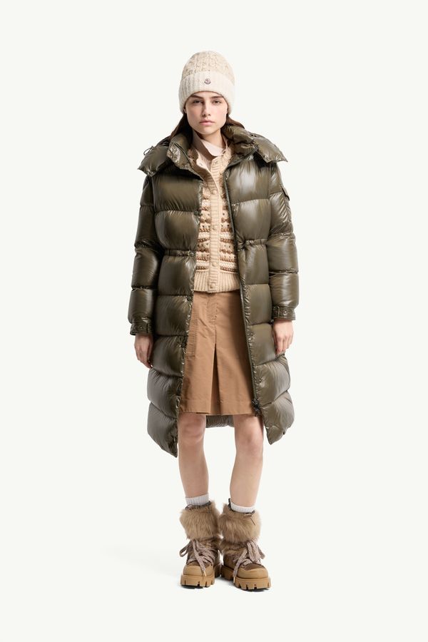 Plumífero largo con capucha Cavettaz Mujer Verde Oscuro Moncler 0