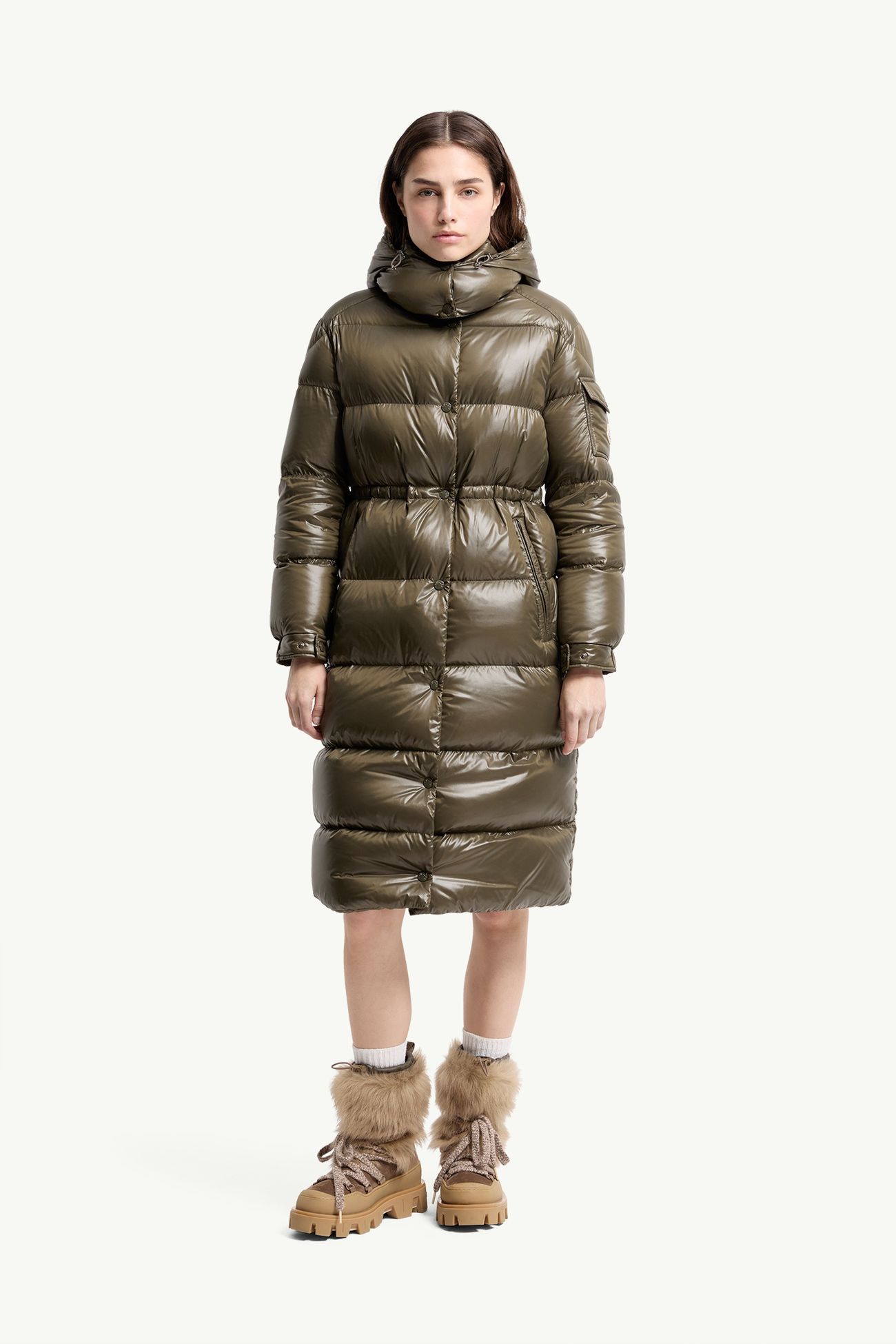 Cavettaz Hooded Long Down Jacket Women Dark Green Moncler 3