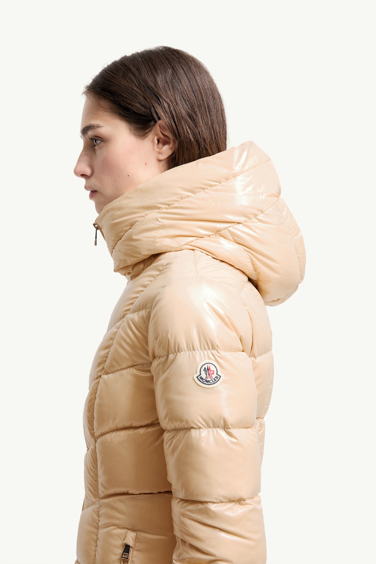 Marusse連帽中長羽絨外套 女士 淺米色 Moncler 1