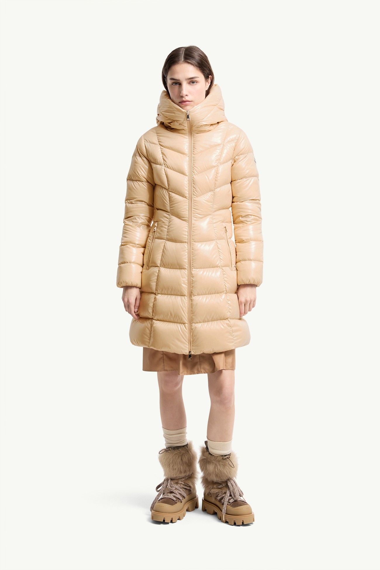 Piumino midi Marusse con cappuccio Donna Beige Chiaro Moncler 3