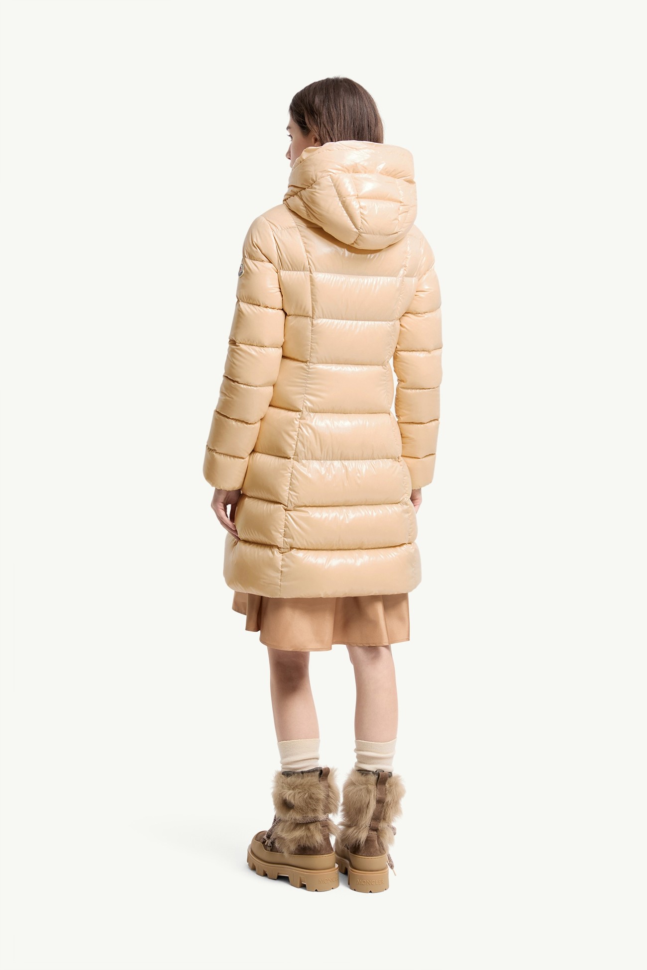 Marusse Hooded Mid-Length Down Jacket Women Light Beige Moncler 4