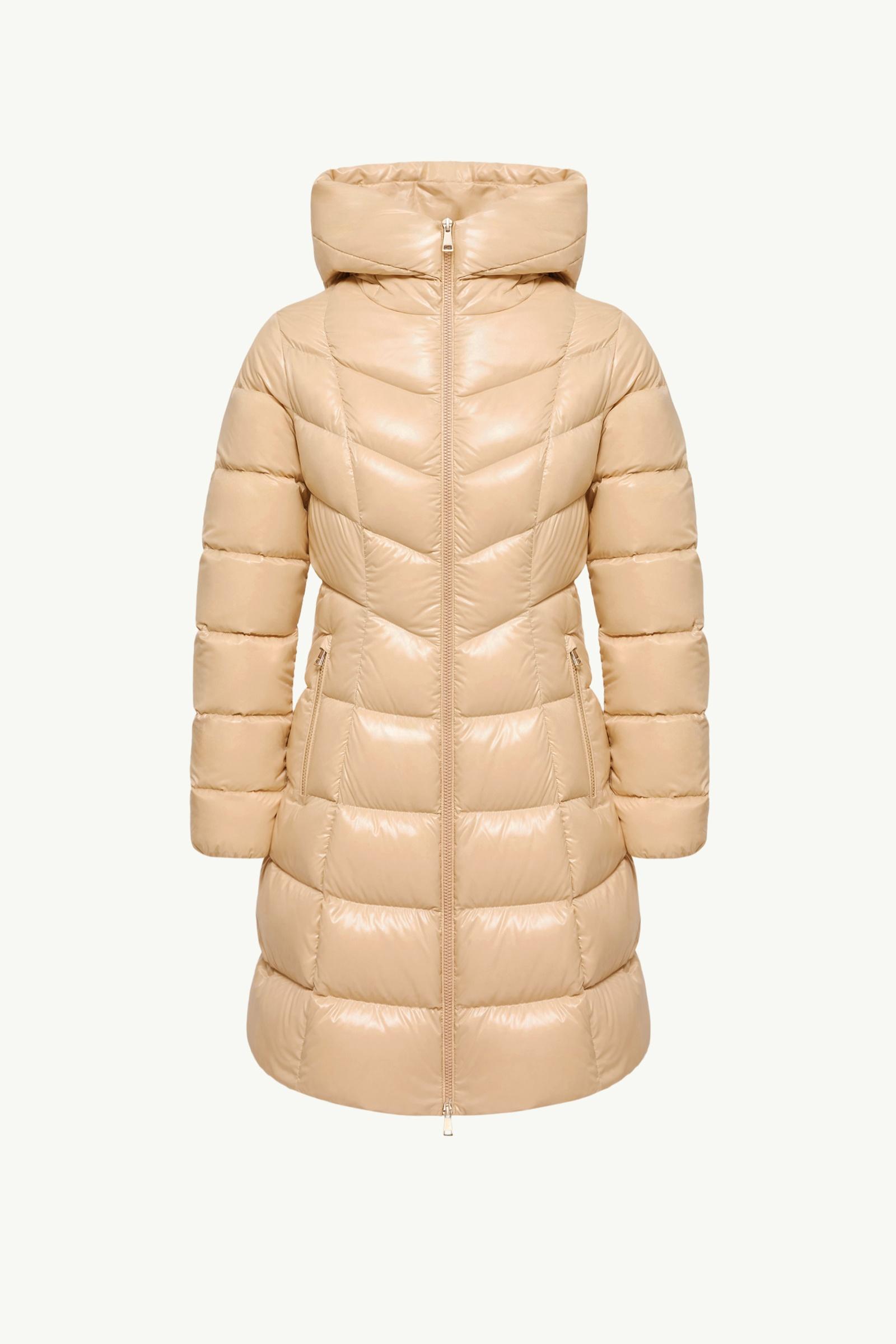 Light Beige Marusse Hooded Mid-Length Down Jacket - Long Jackets