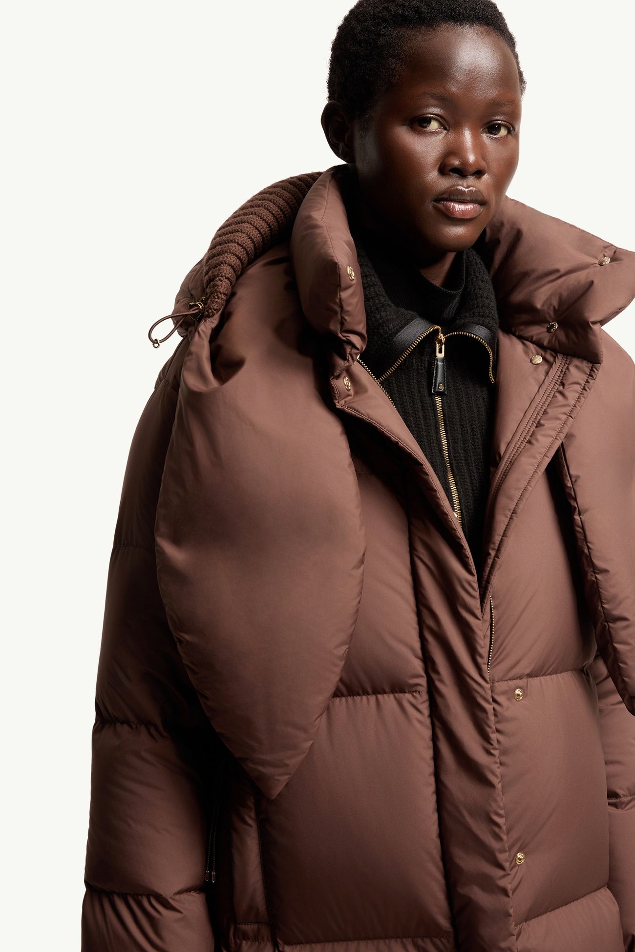 Ornement連帽長身羽絨外套 女士 啡色 Moncler 6