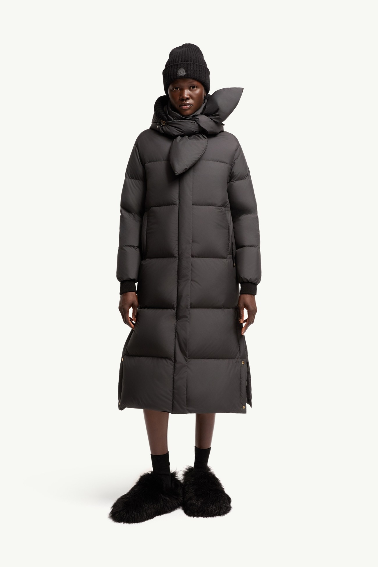 Ornement Hooded Long Down Jacket Women Black Moncler 0