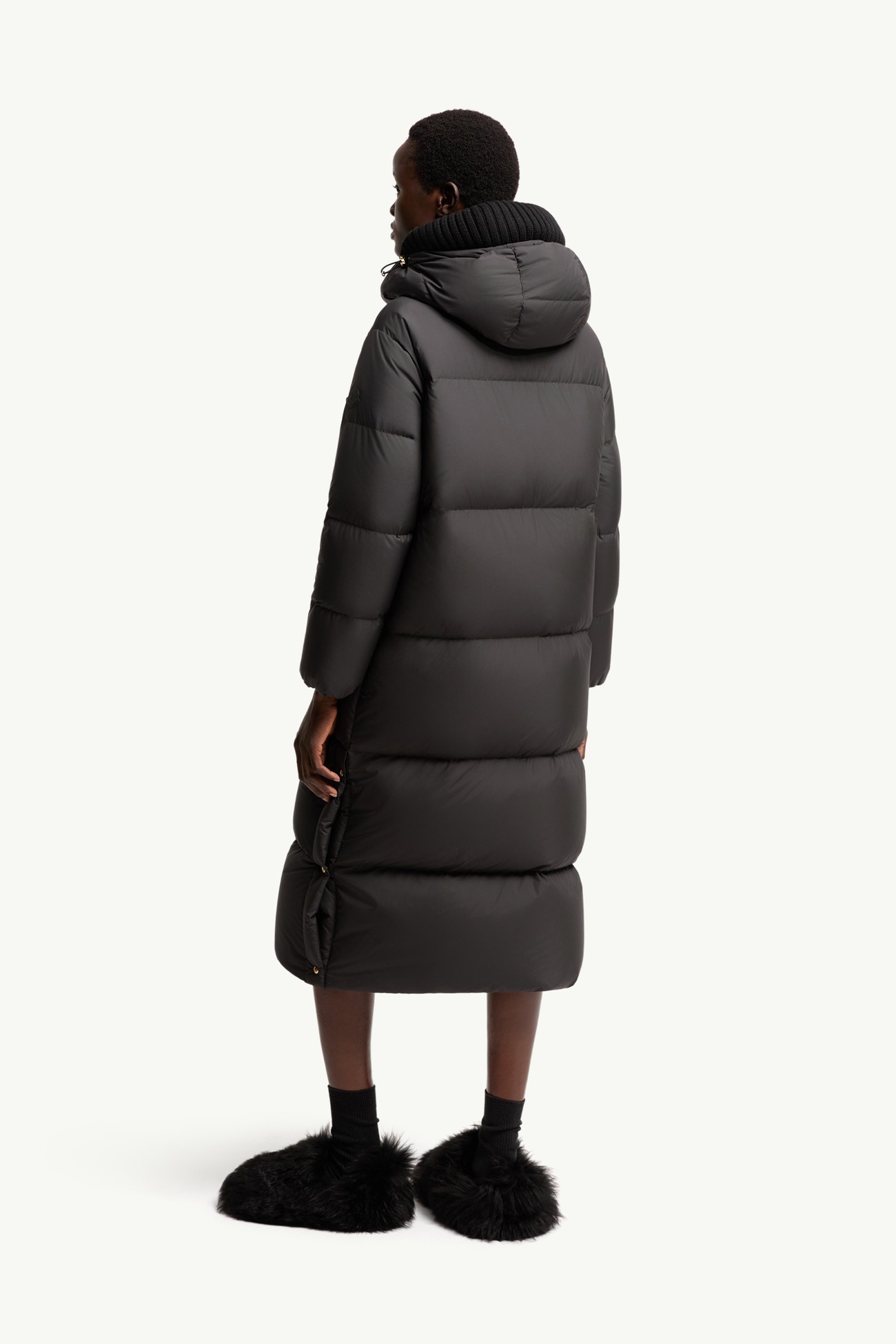 Ornement Hooded Long Down Jacket Women Black Moncler 4