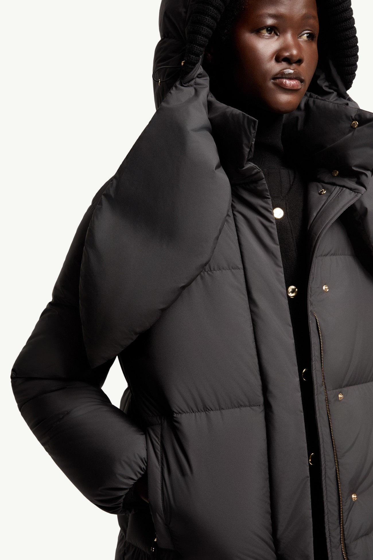 Ornement連帽長身羽絨外套 女士 黑色 Moncler 6