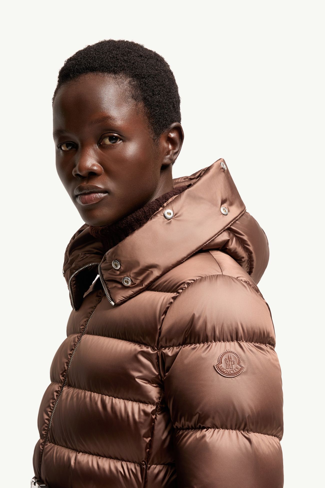 Leersies Shearling Trimmed Hooded Long Down Coat Women Brown Moncler 1
