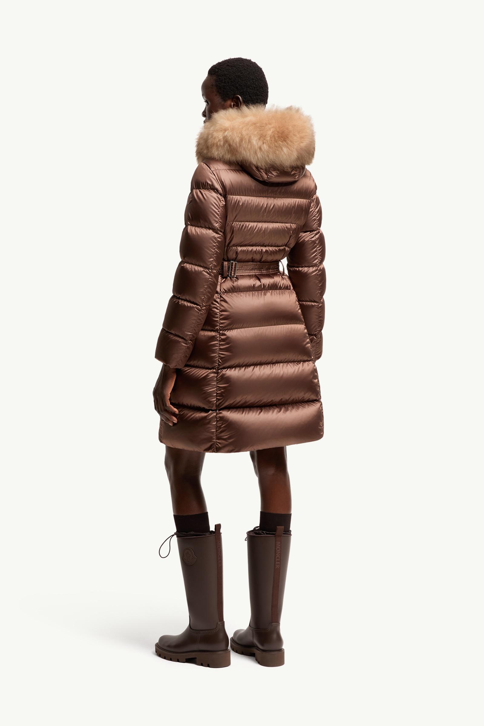 Brown Leersies Shearling Trimmed Hooded Long Down Coat - Long