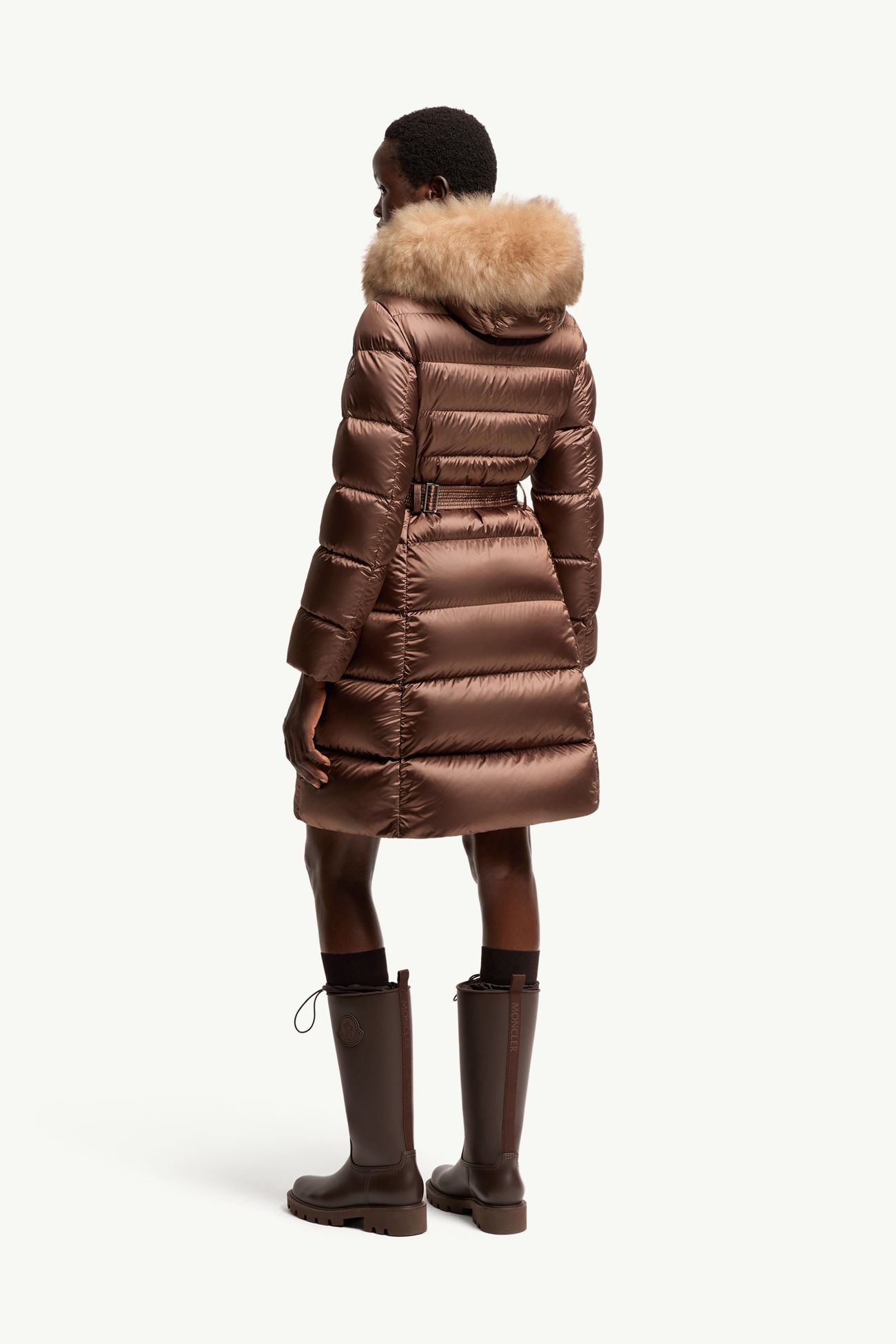 Leersies Shearling Trimmed Hooded Long Down Coat Women Brown Moncler 4