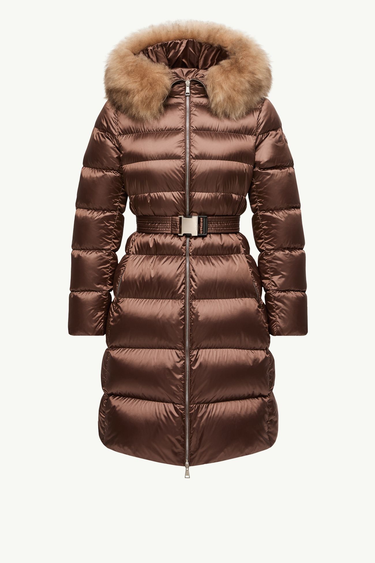 Leersies Shearling Trimmed Hooded Long Down Coat Women Brown Moncler 2