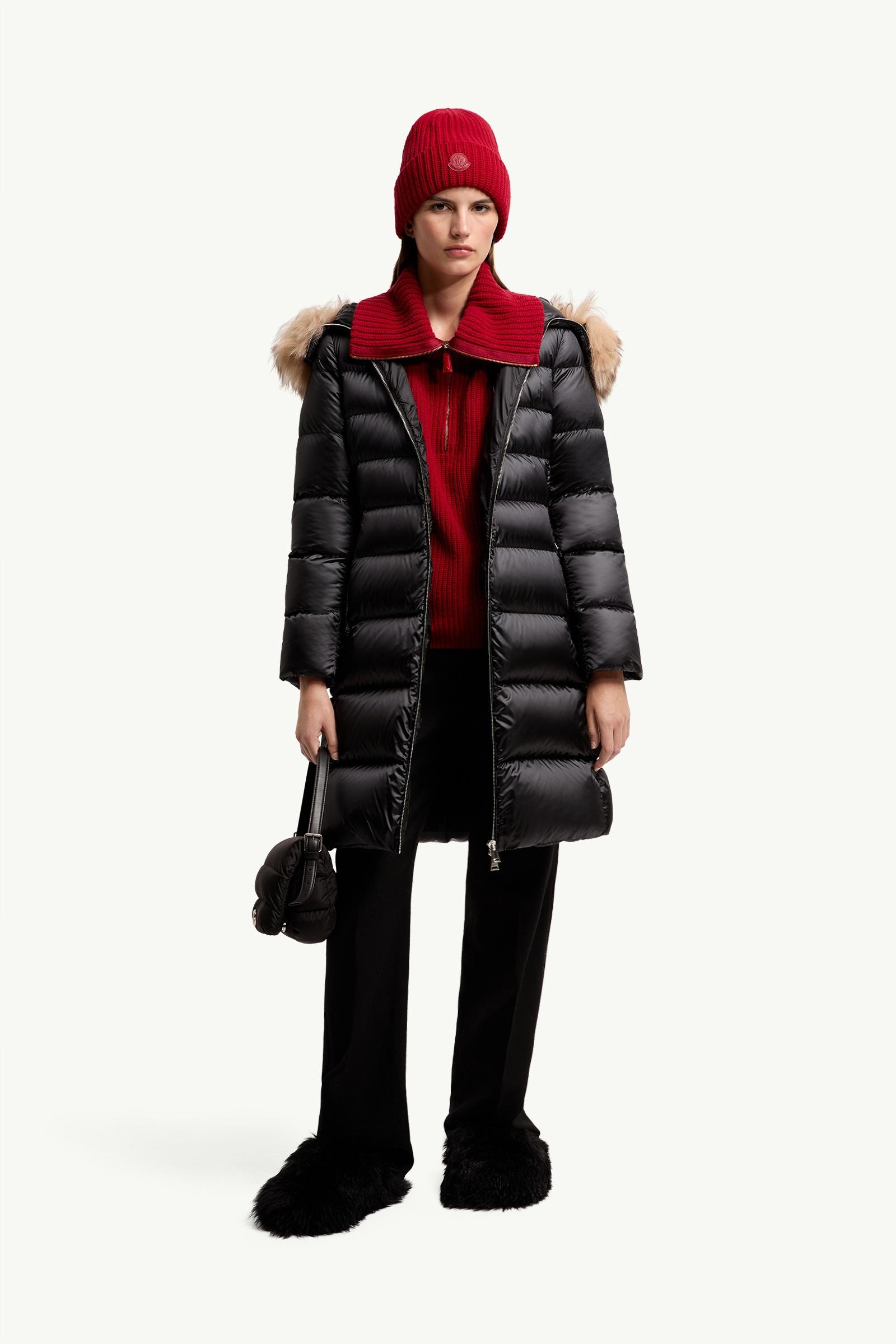 Black Leersies Shearling Trimmed Hooded Long Down Coat - Long