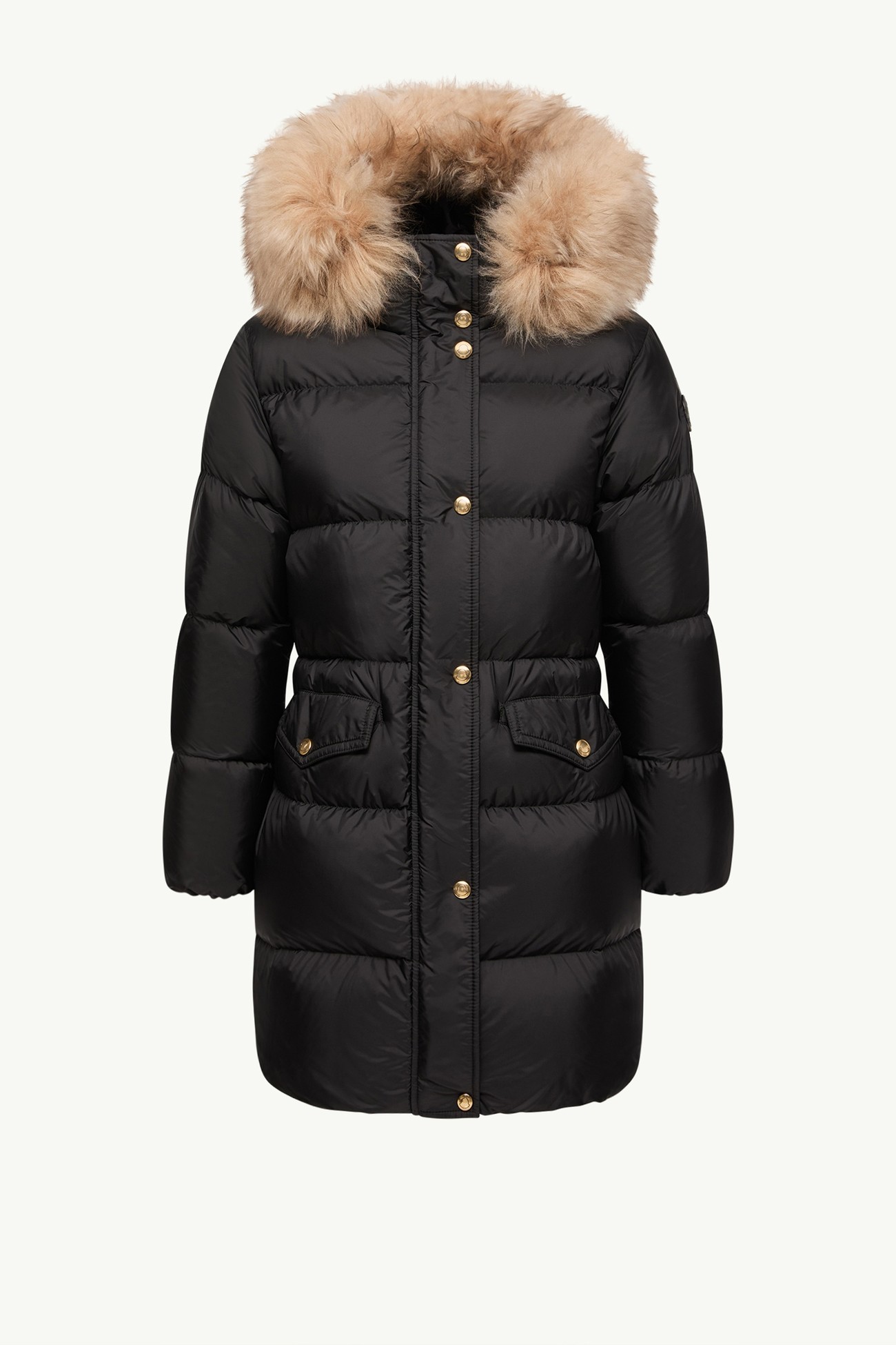 Aphroties羔羊毛飾邊連帽長身羽絨派克大衣 女士 黑色和米色 Moncler 2