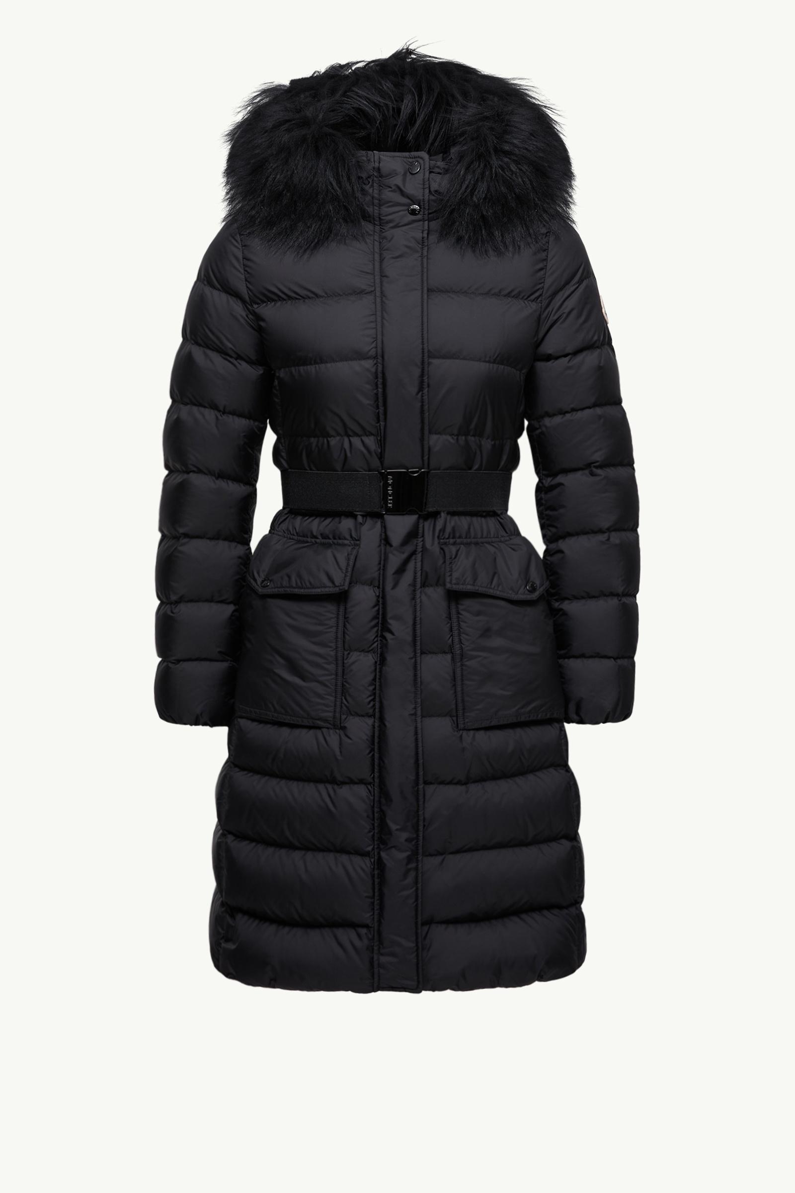 MONCLER ブラック ロングダウンジャケット ファー付き ブラック 