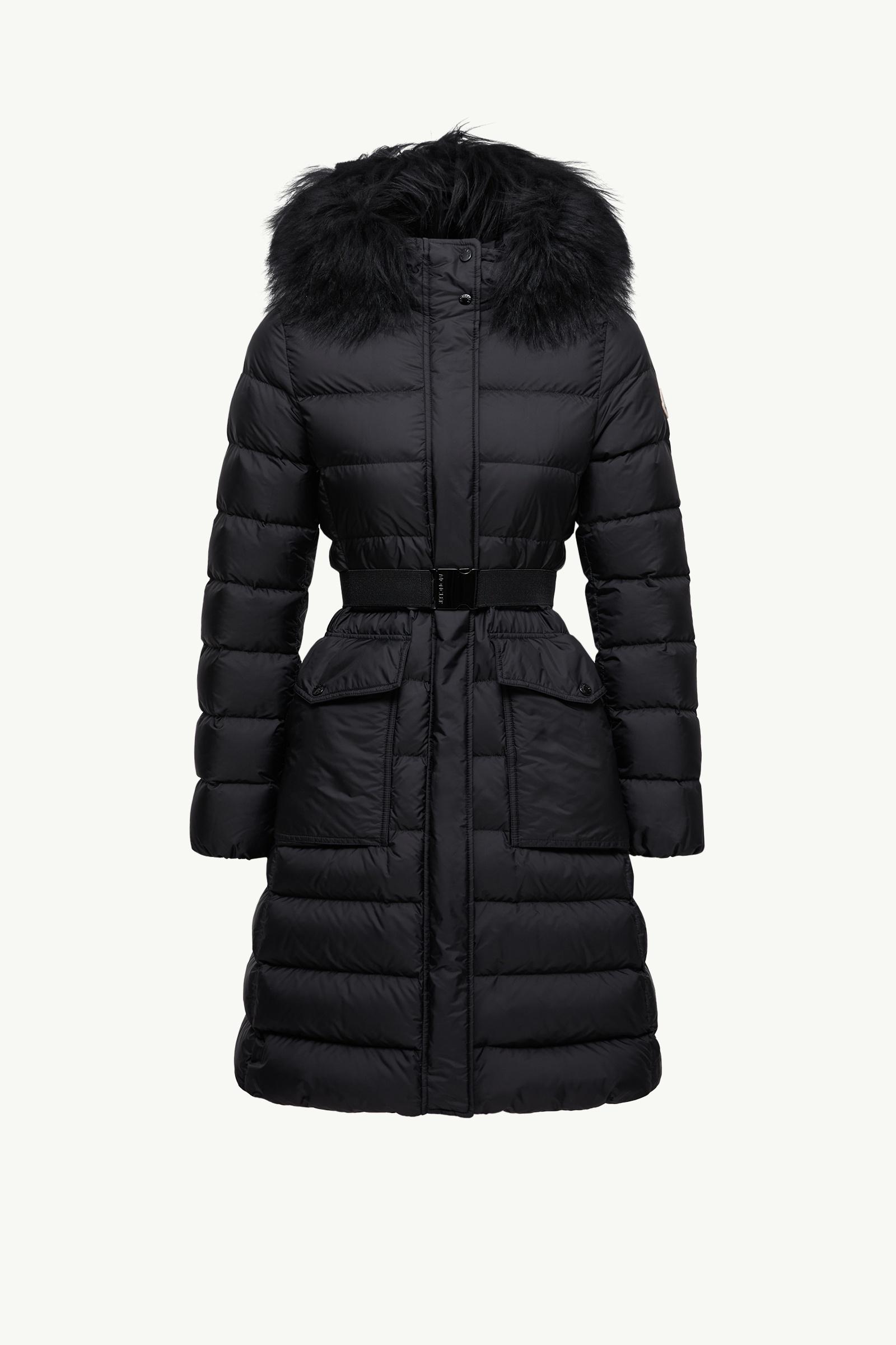 Black Khloesse Shearling-Trimmed Hooded Long Down Jacket - Long
