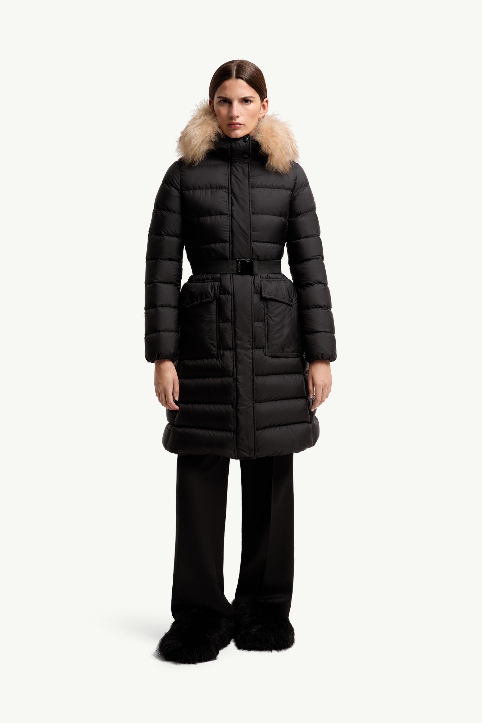 Black & Beige Khloesse Shearling-Trimmed Hooded Long Down Jacket