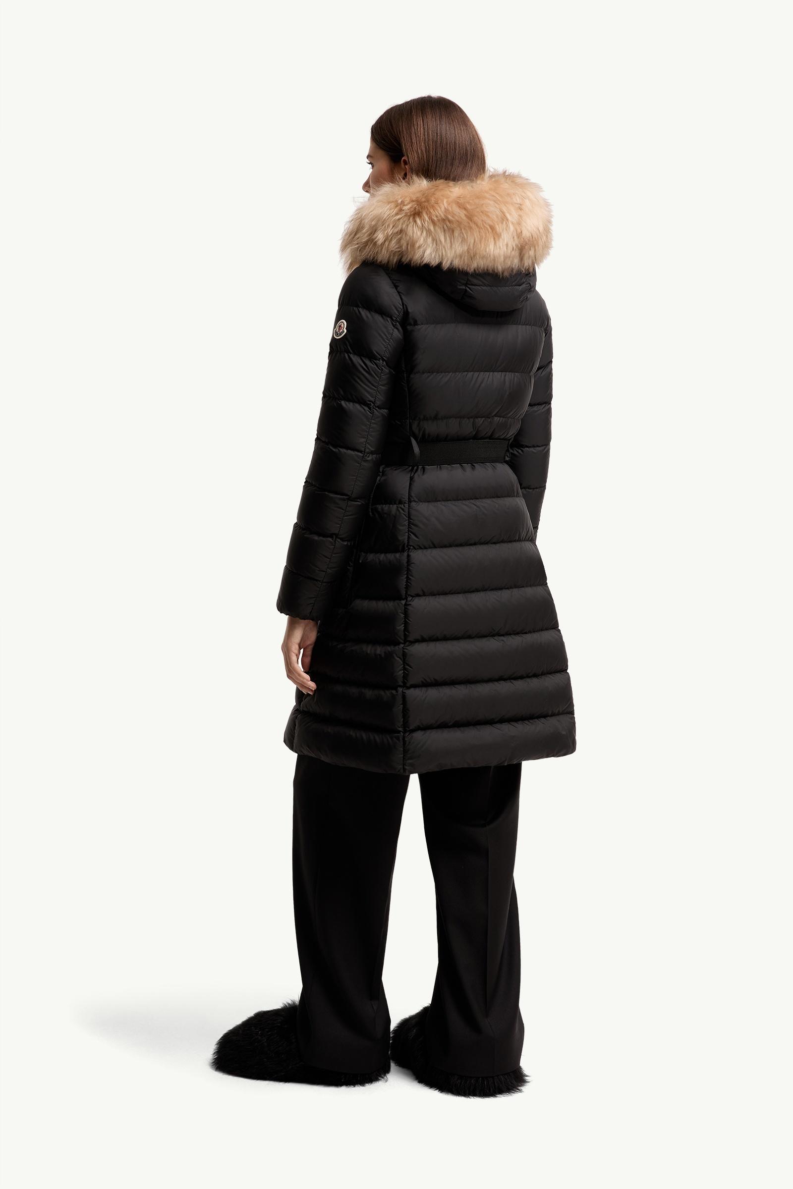 Black & Beige Khloesse Shearling-Trimmed Hooded Long Down Jacket