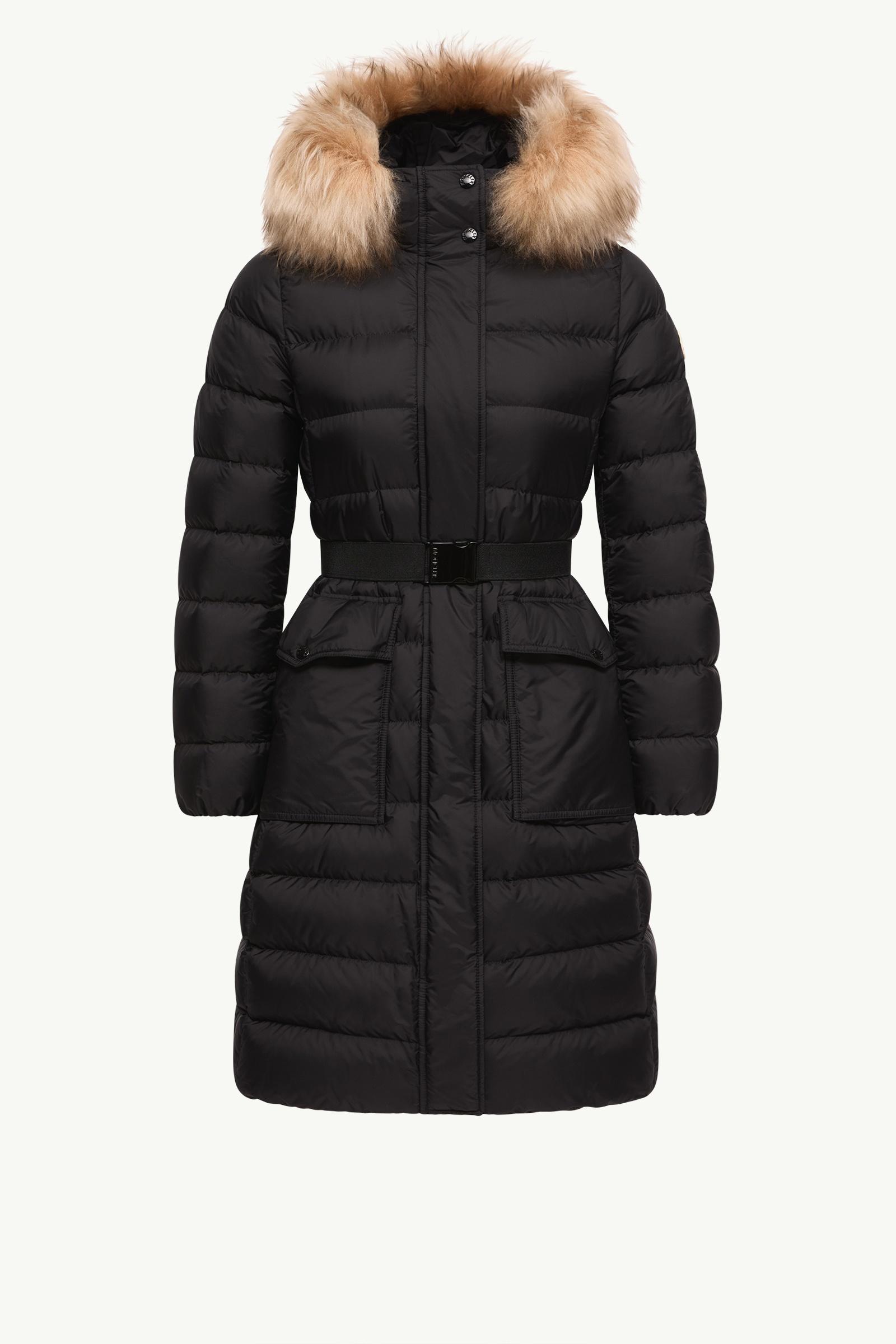 Khloesse 시어링 트리밍 후드 롱 다운 재킷 여성 블랙 & 베이지 Moncler