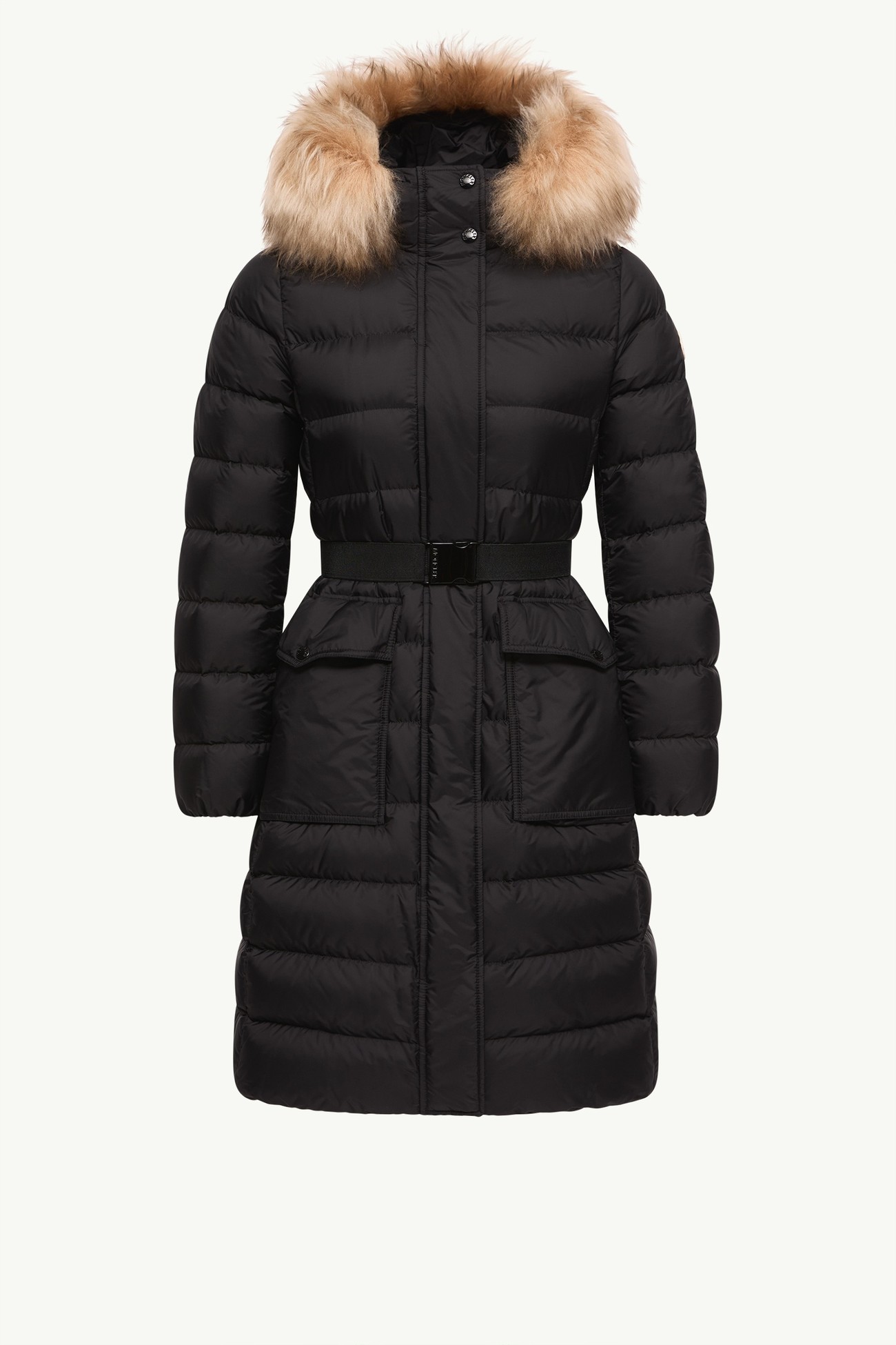 Khloesse Shearling-Trimmed Hooded Long Down Jacket Women Black & Beige Moncler 2