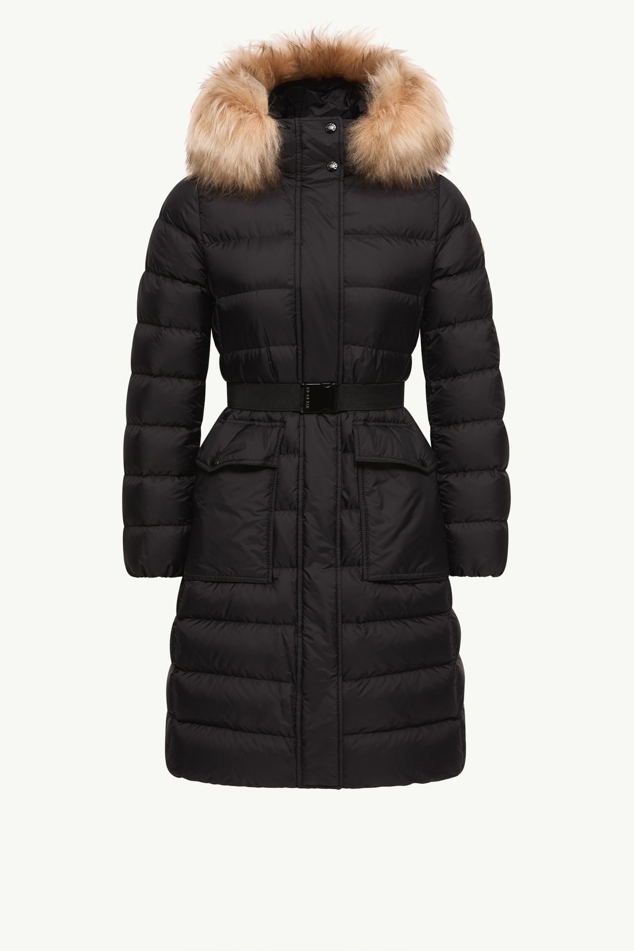 Khloesse 시어링 트리밍 후드 롱 다운 재킷 여성 블랙 & 베이지 Moncler 2