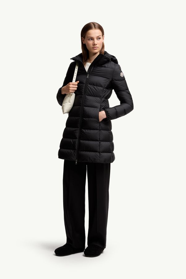 Gie Hooded Long Down Jacket Women Black Moncler 0